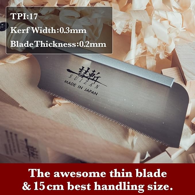 SUIZAN Dozuki Dovetail Saw 6" Rip Cross Angle Cut - Professional Japanese Pullsaw Handsaw Woodworking Tools