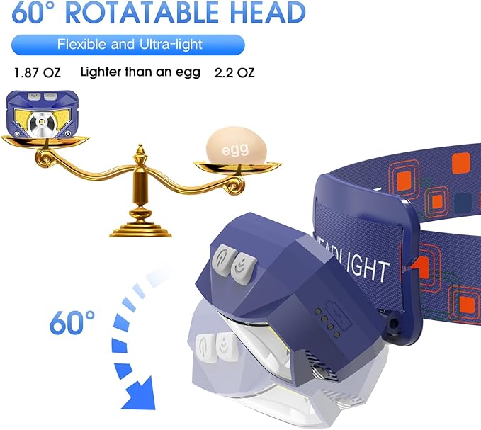 LHKNL Headlamp Flashlight, Lumen Ultra-Bright LED Rechargeable Headlight with White Red Light,2-Pack Waterproof Motion Sensor Head Lamp,8 Modes for Outdoor Camping Running Fishing- Blue