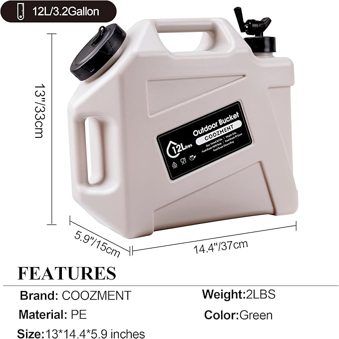 3.2 Gallon/5 Gallon Water Containers with Spigot, BPA Free Water Jug, Military Green Water Tank, Multifunction Water Storage Containers for Camping Outdoor Hiking,Emergency Stroage