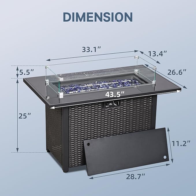 5 Piece Patio Furniture Set with 43" Propane Fire Pit Table, Outdoor Wicker Conversation Set, Rattan Modern Sectional Sofa Couch with Coffee Table for Backyard Porch Garden Poolside, Yellow-Black