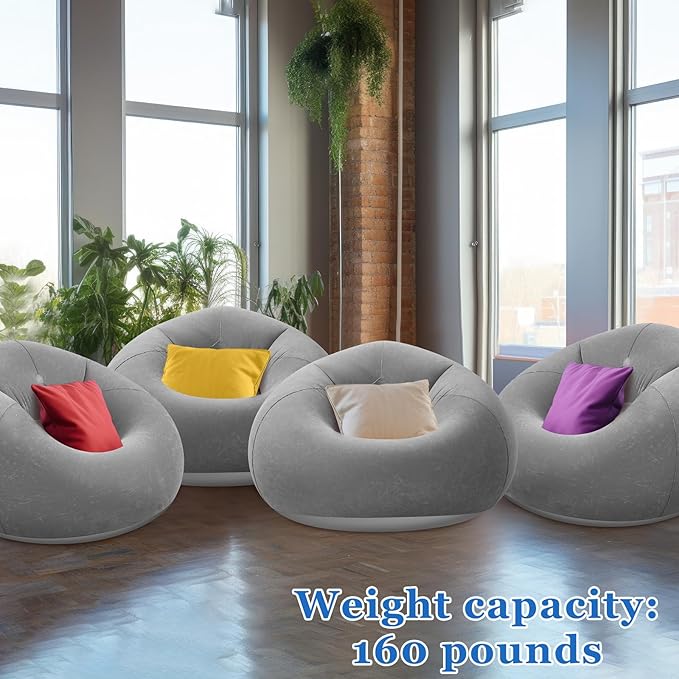 Realspring Inflatable Bean Bag Chairs Outdoor Blow up Camping Chairs Inflatable Lazy Sofa Folding Portable Bean Bag Loungers Couch for Movie Night(Dark Gray,4 Pcs)