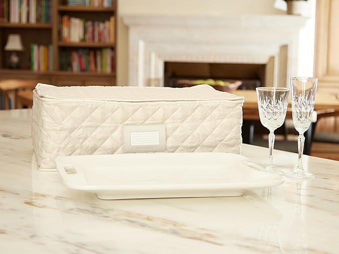 Covermates Keepsakes - Serveware Storage - Padded Protection - ID Window - Stain Resistant - Machine Washable - China Storage, Cream