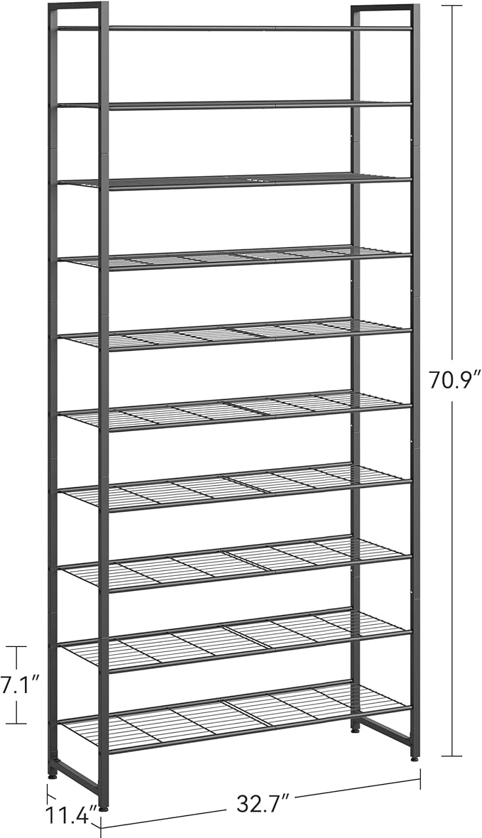 Shoe Rack for Closet, Metal Shoe Organizer, 10 Tier Garage Shoe Rack Max Holds 50 Pairs,Shoe Storage Shelf,Entryway, Black