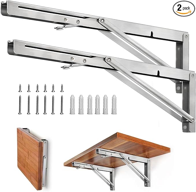 Storystore Folding Shelf Brackets - 22 Inch Heavy Duty Stainless Steel Collapsible Shelf Bracket for Bench Table, Space Saving DIY Bracket, Max Load: 550lb (2 PCS)