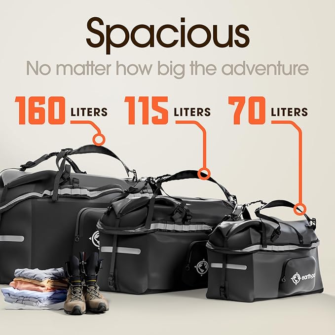 Earth Pak Waterproof Duffel Bag - Large Dry Bag, 1680D TPU, Heavy Duty, Camping & Marine Dry Bag, 8x8 Popout Pocket