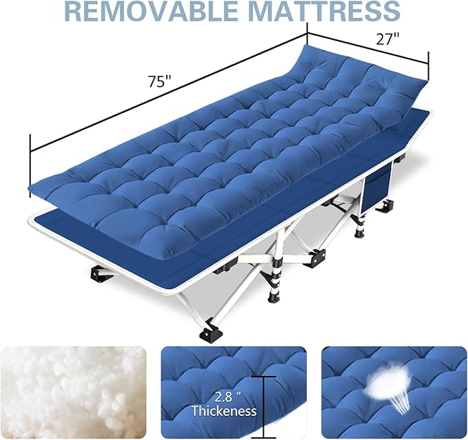 2 Pack Camping Cot with Mattress Comfortable Cots for Sleeping Sleeping Cot Folding Cot Double Layer Oxford Heavy Duty Camping Bed with Carry Bag for Home Office Nap Outdoor Travel