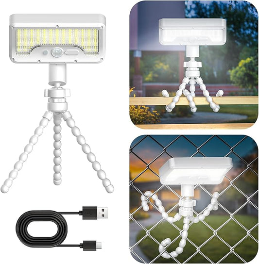 Tryme 92 LED Solar Lights Outdoor Waterproof with Motion Sensor, Octopus Stand, Adjustable Angle, Optical Diffuser Lens, 3 Modes, USB & Solar Powered, Fence Lights for Garden, Gate (1 Pack)