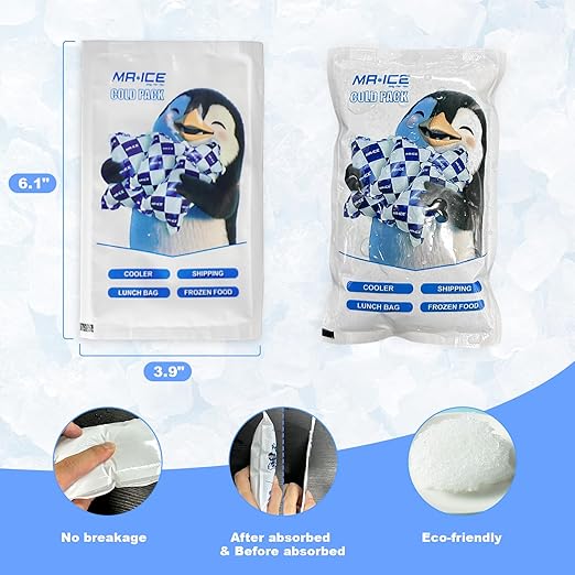 Mr.Ice Dry Ice Packs for Coolers, 8 Pack Ice Packs for Lunch Boxes Cold Packaging for Shipping Reusable, Long Lasting Shipping Cold Packs for Mailing, Newly Dry Ice Packets, Keep Food Drink Cool