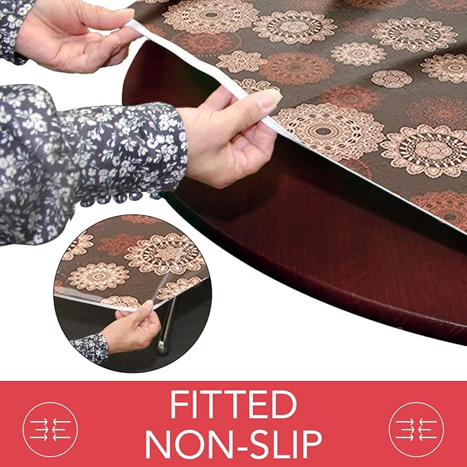 LAMINET Elastic Fitted Table Cover - Medallion - Large Round - Fits Tables up to 45-56” Diameter