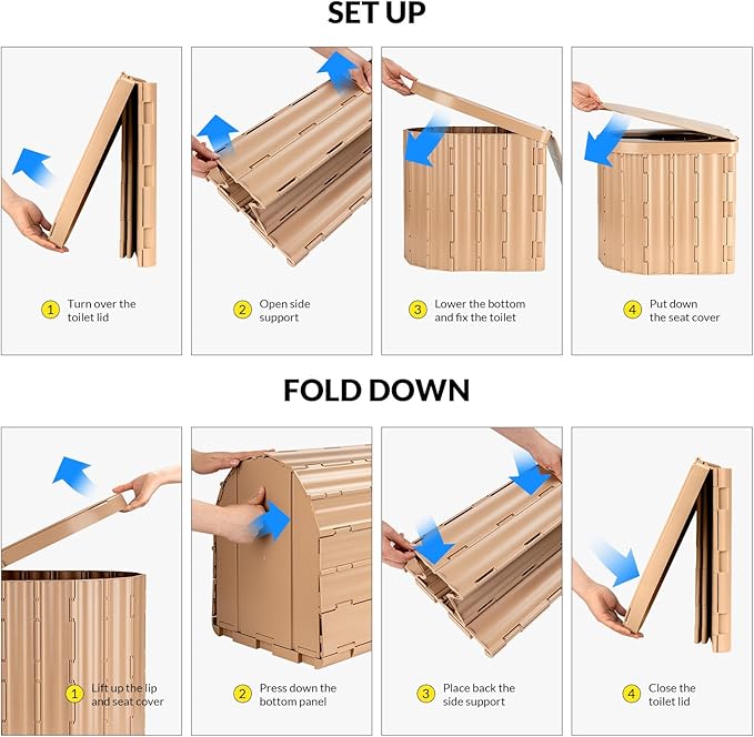 Portable Toilet, Upgraded 15'' Camping Toilet for Adults with Lid, Folding Toilet with Removable Paper Holder, Travel Portable Potty for Camping, Hiking, Roadtrip, Tent, Truck Drivers