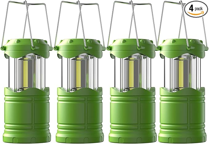 Lichamp LED Camping Lantern, 4 Pack Battery Powered Flashlight for Power Outages, Portable Collapsible Hanging Light Essential for Home, Outdoor, Emergency Lamp Survival Kit Gear for Hurricane, Green