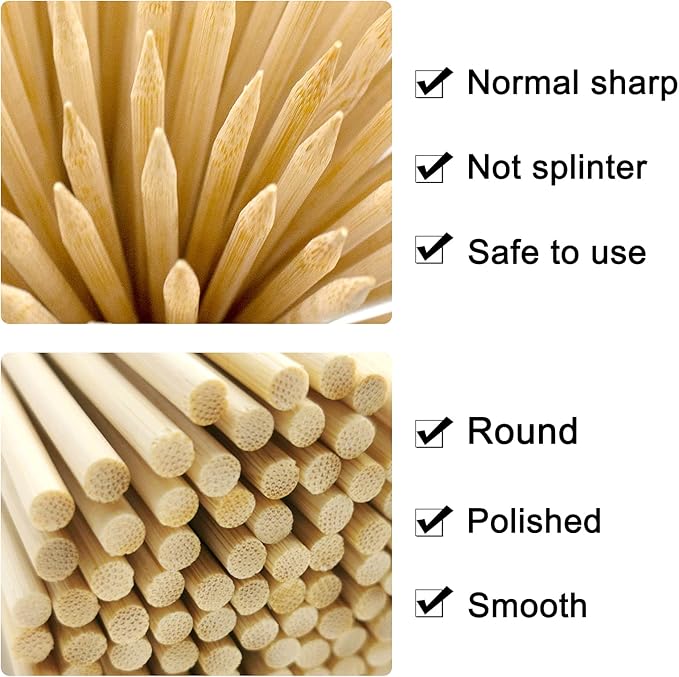BLUE TOP Natural Bamboo Skewers 12inch Φ=4mm Pack 200;Bamboo Sticks for Grilling, BBQ, Kabob,; Candy Sticks for Fruits, Candies, Chocolate Fountain, Appetizer, Plant Sticks for flower tomato growth