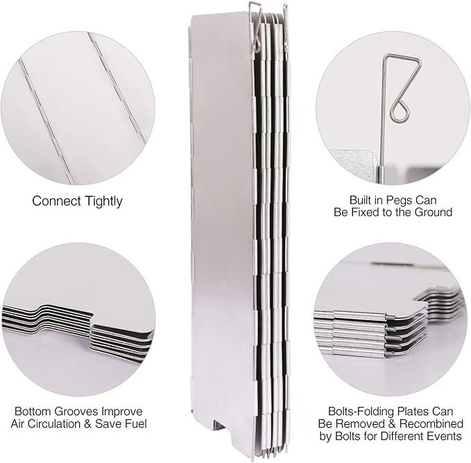 REDCAMP Folding Outdoor Stove Windscreen, Lightweight Butane Burner Windshield,10 Plates Aluminum Camping Stove Windshield with Carrying bag