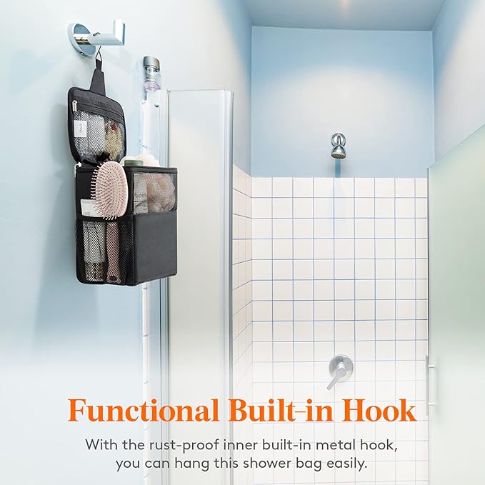 Lifewit Mesh Shower Caddy Bag Portable College Dorm Room Essentials Caddy Tote Basket for Bathroom, Gym, Travel, Camping Quick Dry Hanging Shower Organizer Toiletry Bag for Women Wen, Medium, Black