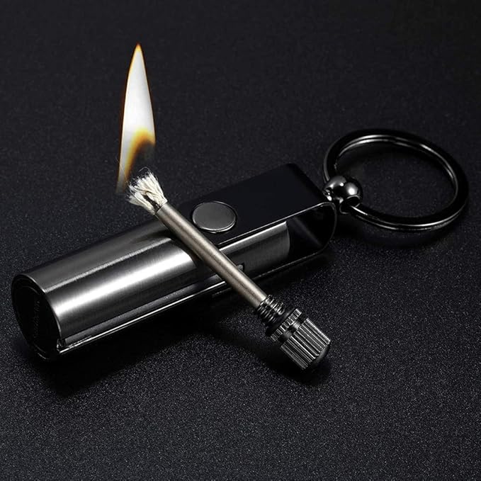 Permanent Match, Keychain Flint Matchstick Fire Starter Forever Match, Reusable Waterproof Flint Lighter for Outdoor Camping Emergency Survival black