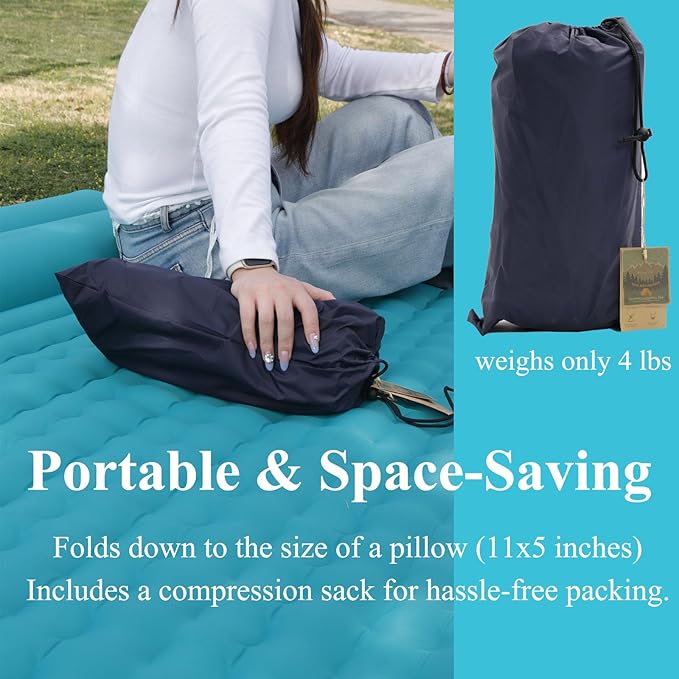 Inflatable Double Sleeping Pad for Camping, 2 Person Air Mattress Self-Inflating Camp Pad, Extra Thick & Lightweight, Ultimate Comfort for Two Campers