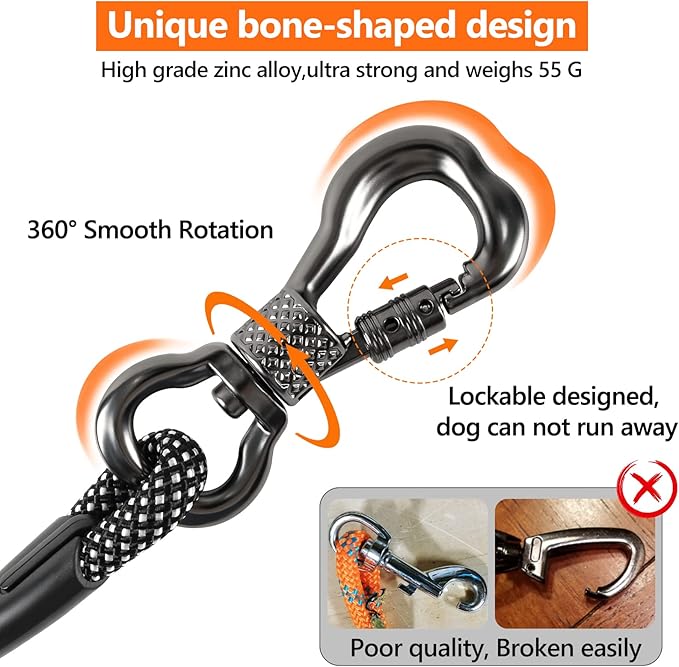 NTR Heavy Duty Dog Leash, 10FT Long Rope Leash with Swivel Lockable Hook, Reflective Threads and Comfortable Handle, for Medium and Large Dogs (Blue)