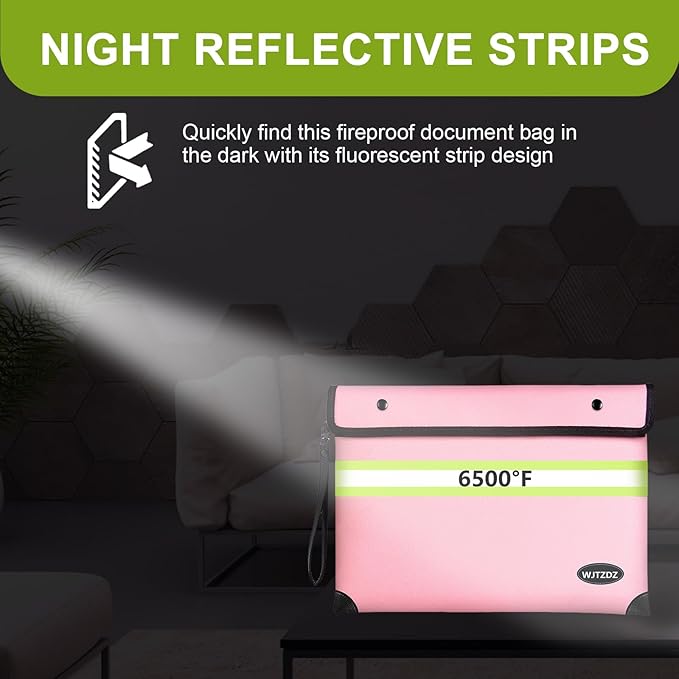 Upgraded Fireproof Money Bag, 10 Layers of Heat Insulated Materials, 6500F Fireproof, Waterproof Zipper, Reflective Strip, Document Bag with Handle for Cash, Important Documents