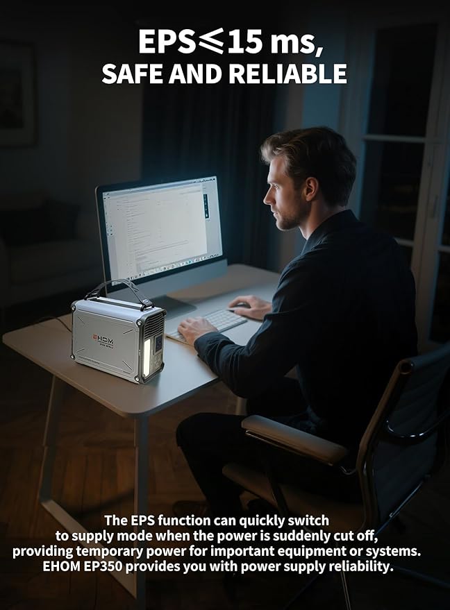 EHOM Portable Power Station 350W (Peak 700W), EP350 299Wh Solar Generator with 120V Pure Sine Wave AC/USB/Car Outlets, Backup Lithium Battery Generator for CPAP Outdoor RV Camping Emergency Blackout