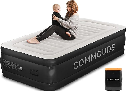 COMMOUDS Twin Air Mattress with Built-in Battery Powered Removable Pump, 18" High Inflatable Mattress, Portable Blow up Mattress, Air Bed for Camping, Home and Guest