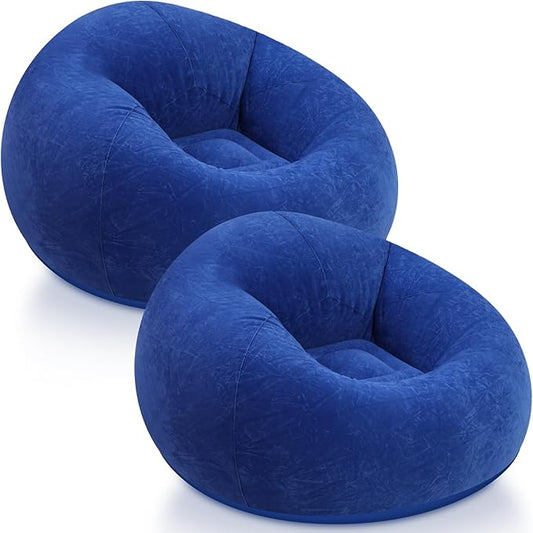 Realspring Inflatable Bean Bag Chairs Outdoor Blow up Camping Chairs Inflatable Lazy Sofa Folding Portable Bean Bag Loungers Couch for Movie Night(Dark Blue,2 Pcs)