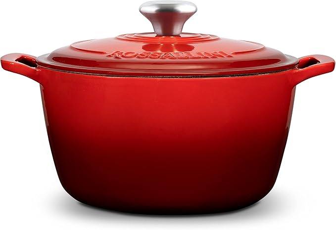 Signature Enameled Cast Iron Dutch Oven, Non-Stick Serving Pot with Tight Fitting Lid for Perfect Roasting, Baking, Sauteing, and Bread Making | 10Q (9.5L) - Red