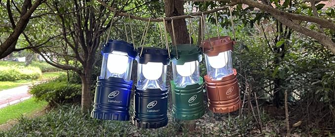 Lightahead Portable Outdoor LED Camping Lantern, Set of 4 Colors Black,Blue,Brown,Green, Collapsible. Great for Emergency, Tent Light, Backpacking (Without Battery)