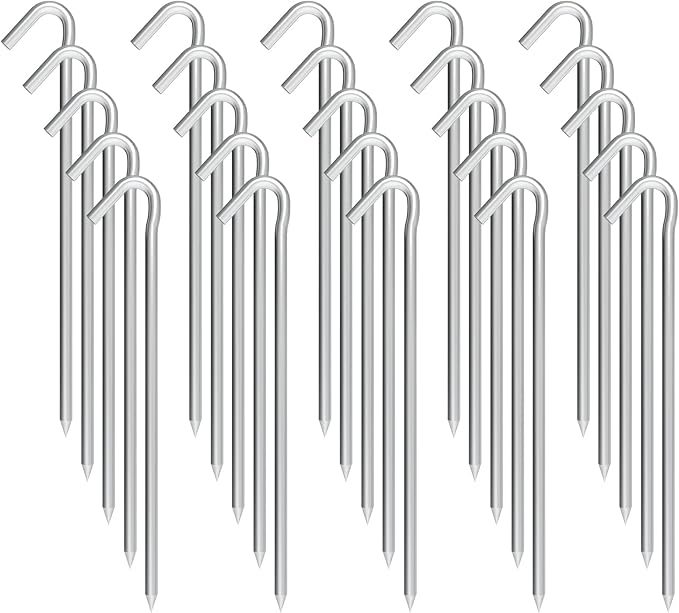 Metal Tent Stakes Heavy Duty 9 Inch, 25 Pack Camping Tarp Stakes, Ground Stakes Yard Stakes Canopy Anchors for Inflatables, Outdoor Decorations