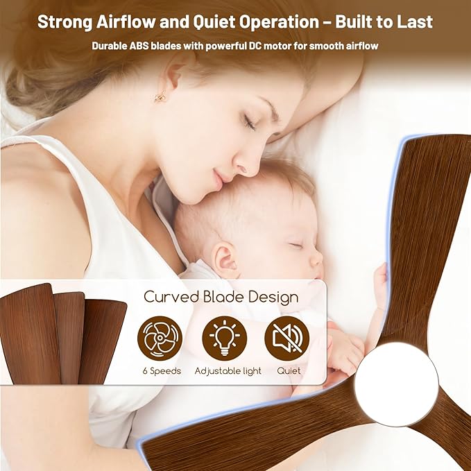 42" Waterproof Outdoor Ceiling Fans with Lights and Remote, Plug In Ceiling Fan for Gazebo and Patio, IP65 Wet Rated Smart Fan, Hanging Fan with Dimmable LED Light and App Control, Brown