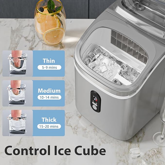 Countertop Ice Cube Maker Machine with External Water Tank,16Pcs/5Mins,34Lbs/Day,2 Ways to Add Water,Portable Compact Small Ice Maker with Auto-Cleaning,Perfect for Home/Kitchen/Camping/RV