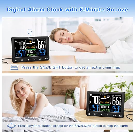 Geevon Weather Stations Wireless Indoor Outdoor with Atomic Clock, Color VA Display Digital Temperature Humidity Monitor with Barometer, Comfort Indicator, and Adjustable Backlight