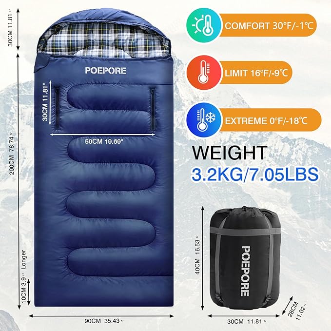 Flannel Sleeping Bag Cotton 0 Degree Cold Weather for Adults XXL Wearable Sleeping Bag 4 Seasons Waterproof with Compression Sack