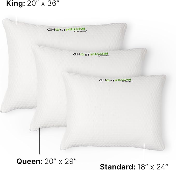 GhostBed Shredded Memory Foam Pillow with Adjustable Gel Memory Foam and Cooling Breathable Cover - Standard Size Shredded Memory Foam Pillows CertiPUR-US Certified 1-Pack