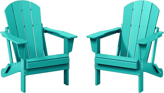 WestinTrends Malibu 2 Piece Set Outdoor Folding Poly Adirondack Chair, Turquoise
