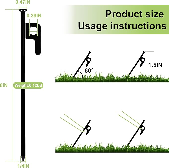 16 Pack Tent Stakes Heavy Duty Forged Steel Camping Stakes for Ground Outdoor Decorations Canopy