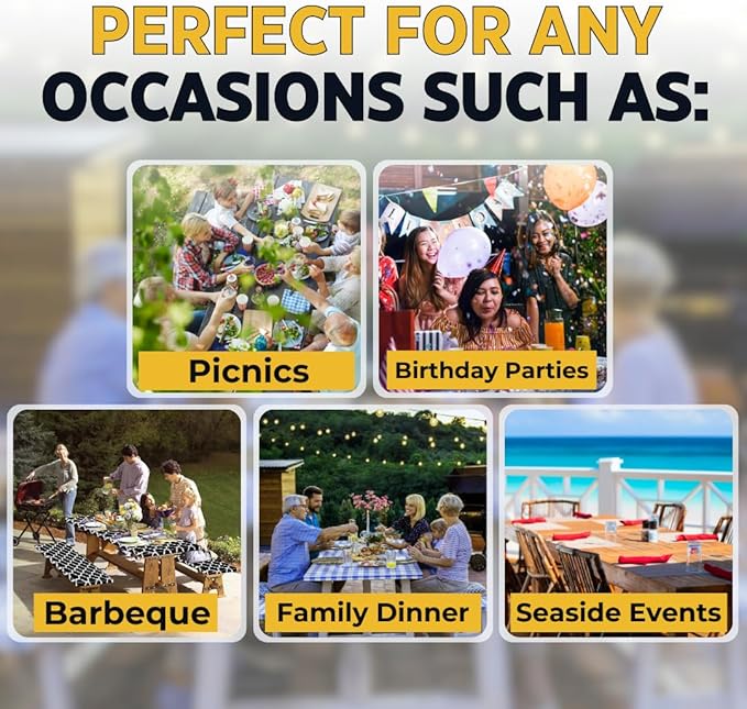 RNOONY Vinyl Fitted Picnic Table Cover with Bench Covers and Bag, 6ft Outdoor Waterproof Picnic Tablecloth with Elastic Edges, 72x30 Inches 3 Pcs Set (Blue Checkered)