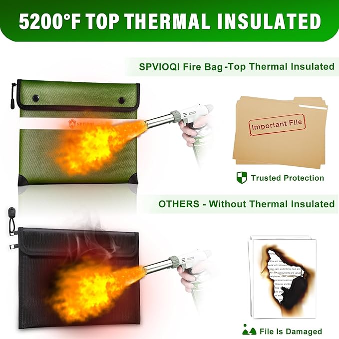 Upgraded 5200°F Fireproof Document Bag - Heat Insulated, Fireproof Safe Pouch with Zipper, 8 Layers of Functional Materials, Fireproof Money Bag for Cash/Documents/Valuables, Water Resistant Fire Bag
