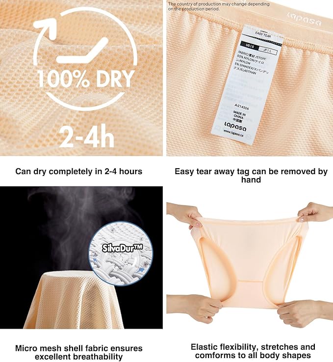 LAPASA Women's Quick Dry Travel Underwear Mesh Hiking Bikinis Activewear Stay Fresh Panties 5 Pack Terraversal L84