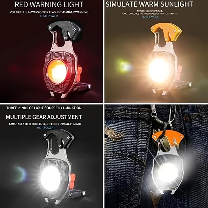 Portable Outdoor Strong Mini Lighter Multifunctional Floodlight with Rechargeable USB Charging,Emergency Tool Magnetic Base, Whistle, Screwdriver, Seat Belt Cutter for camping fishing hiking (1)