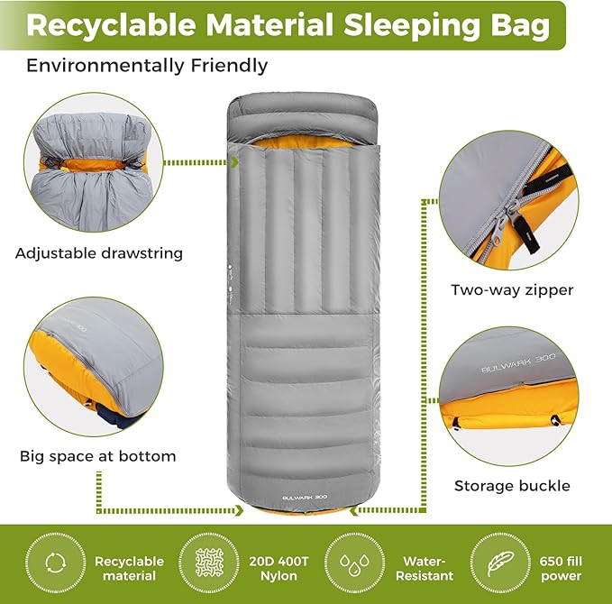 ATEPA Down Sleeping Bag, Recycled 650FP 4 Season Summer & Winter Compact Rectangle Lightweight Waterproof Wearable Sleeping Bag with Compression Sack for Camping Backpacking Hiking