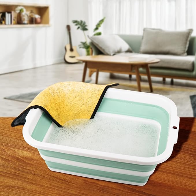 2 Pack Collapsible Bucket with 2.25 Gal / 8.5L Each, Plastic Tub, Portable Wash Basin for Home and Garden, Foldable Camp Sink with Upgrade Reinforced Hard Plastic Rim