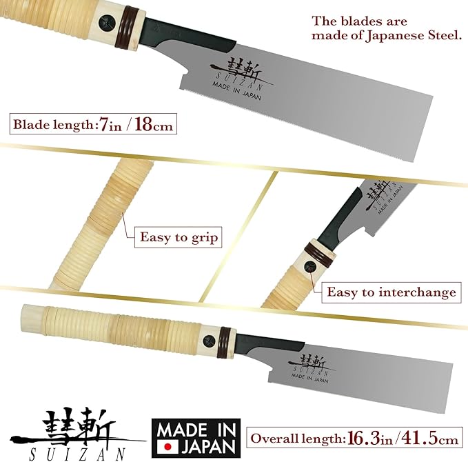 SUIZAN Flush Cut Saw 7" - Professional Japanese Pullsaw Handsaw Woodworking Tools