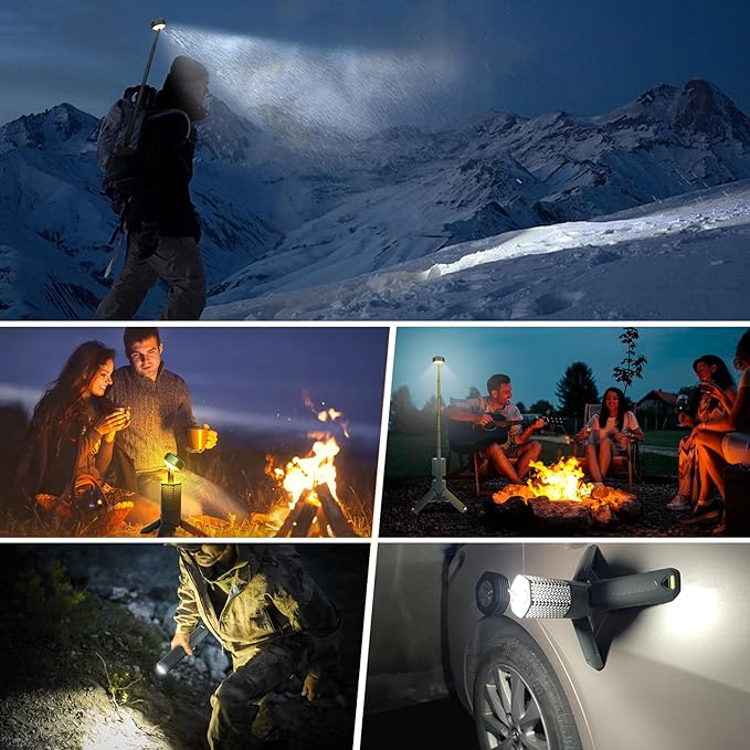 Telescopic Camping Lights,Portable Camping Lantern with Storage Bag,10500mAh Rechargeable Outdoor Adventure Emergency Light,Waterproof LED Work Lights with Magnetic (Black)