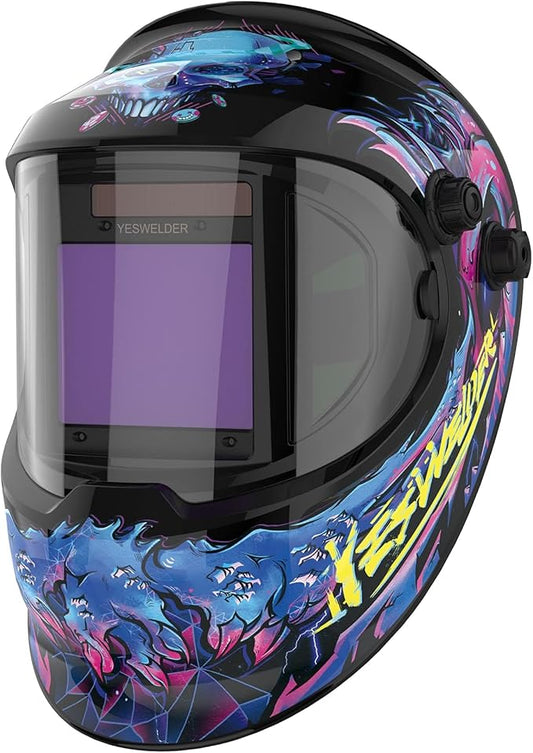 YESWELDER Auto Darkening Welding Helmet with SIDE VIEW, 180° Panoramic View, 1/1/1/1 True Color Solar Powered Welder Hood, Wide Shade 4/5-9/9-13 Welder Mask for TIG MIG ARC CUT and GRIND, LYG-Q800D