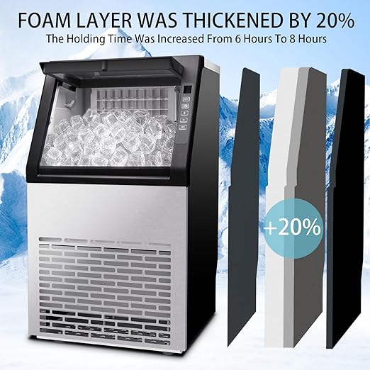 80 lbs/24H Commercial Ice Maker,48 Cubes/11mins, 15 lbs Ice Storage Capacity, Counter Ice Maker Self Cleaning, 24 Hour Timer Stainless Steel Freestanding Ice Maker Machine (120lbs/day)