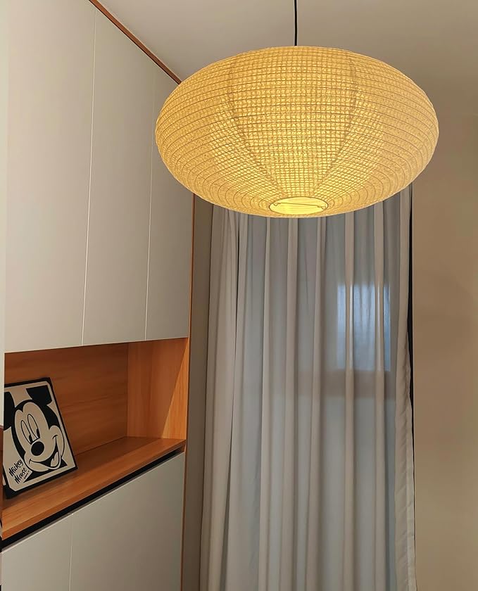 Hytsoeee(19.69Inch) Double-Layer Paper Lamp Shade, Beige Oblate Paper Lantern Pendant Light Shade,Bohemian Folding Ceiling light Shade, Paper Lantern Lamp Shade for Bedroom,Apartment (19.69inches)
