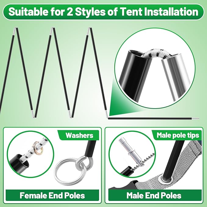Acostop Aluminum Tent Poles Replacement - Pre-Assembled Tent Poles Stakes, Fits Both Female and Male Ends - Lightweight Tent Pole Repair Kit for Hiking Camping Backpacking Tent, 14.5FT