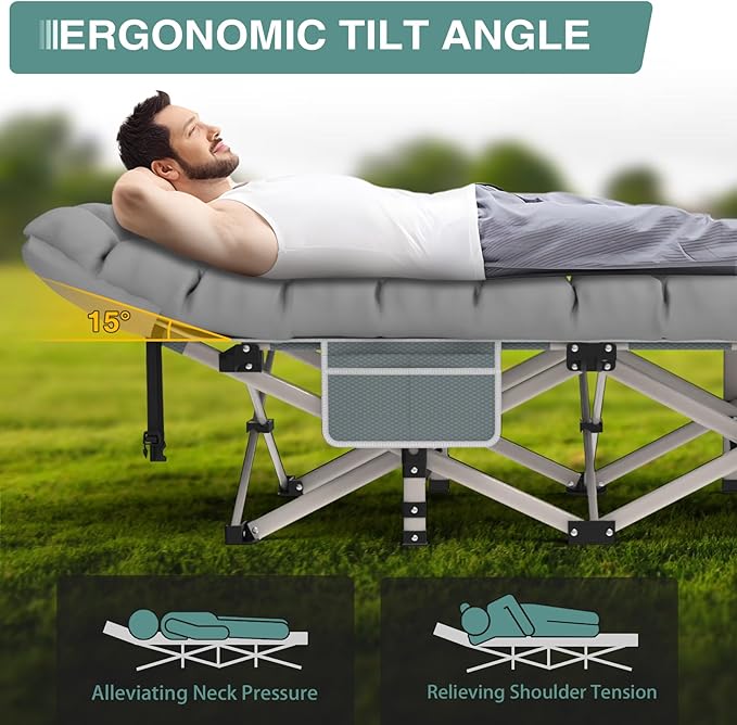 ZENPETIO 28In Folding Camping Cot for Adult, Portable Sleeping Cot with Mattress, Outdoor Heavy Duty Cot Bed for Camp with Carry Bag for Home, Office, Camp, Travel, Vacation(Max Loading 500lbs)