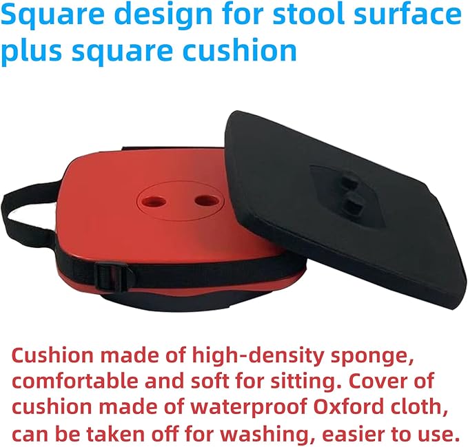 Collapsible Camping Stool with Seat Cushion & Nylon Bag, Square Portable Telescopic Stool, Lightweight Sturdy Foldable Stool for Camp Fishing Picnic, Max Load 550 lb