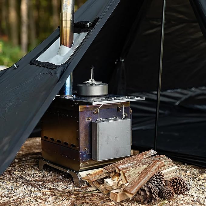 POMOLY Camping Tent Stove Wood Stove, Lumberjack Titanium Wood Burning Stove for Hiking, Cooking, Heating